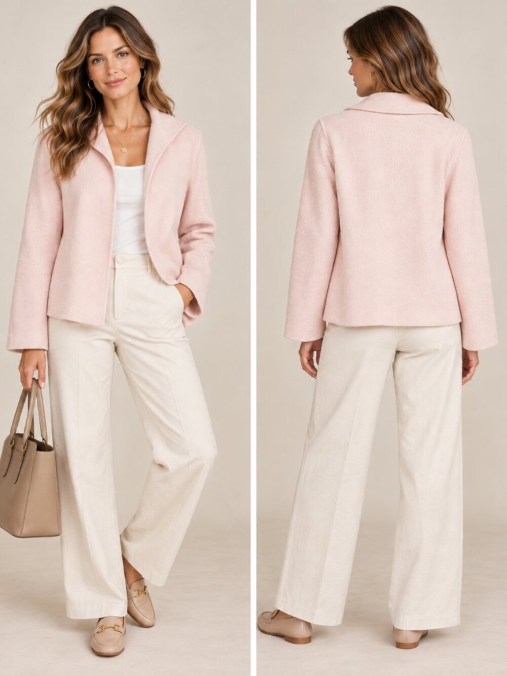 Eileen Fisher Pink Wool Cashmere Open Front Jacket Size S